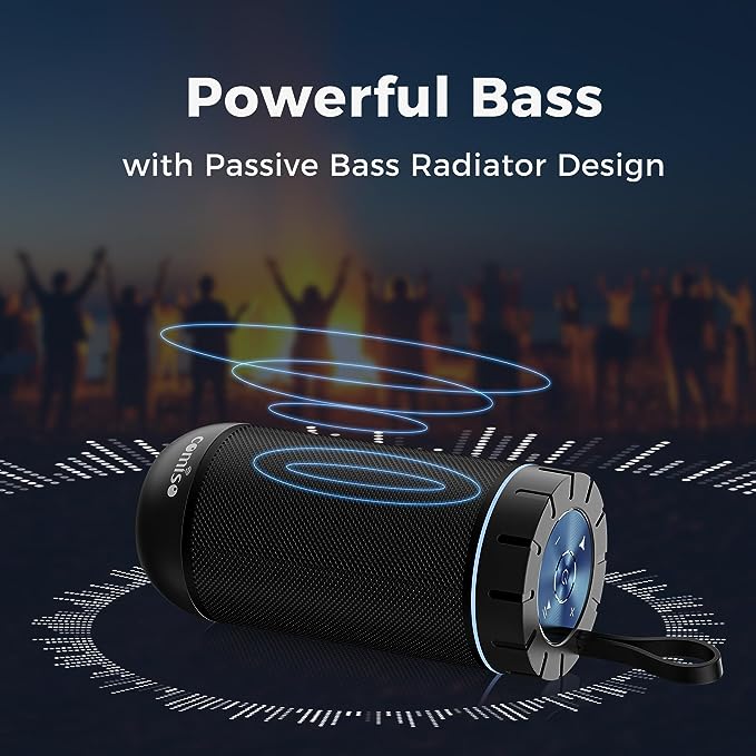 Waterproof Speakers 360° HD Surround Sound Wireless Dual Pairing, 18H Playtime, Portable Speaker for Shower, Home, Outdoor, Camping, Beach - Black