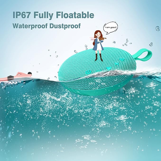 Waterproof Bluetooth Speakers, Floatable Portable Wireless Small Shower Speaker, Punchy Bass Loud Sound, Stereo Pairing, 24H Playtime, Hands-Free Clear Call (Mint)