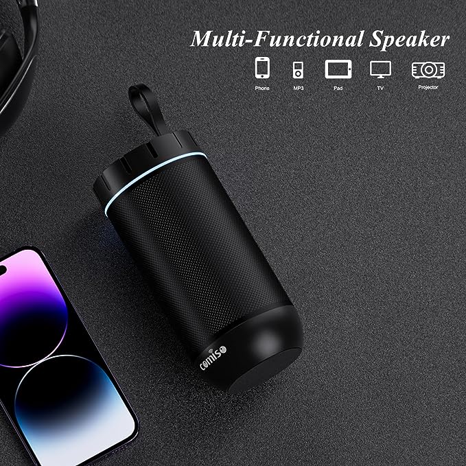 Waterproof Speakers 360° HD Surround Sound Wireless Dual Pairing, 18H Playtime, Portable Speaker for Shower, Home, Outdoor, Camping, Beach - Black