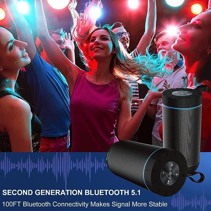 Waterproof Bluetooth Speaker 25W Wireless Portable Speakers Loud Sound 36 Hours Playtime, Bluetooth 5.0 Built in Mic for Calls Black