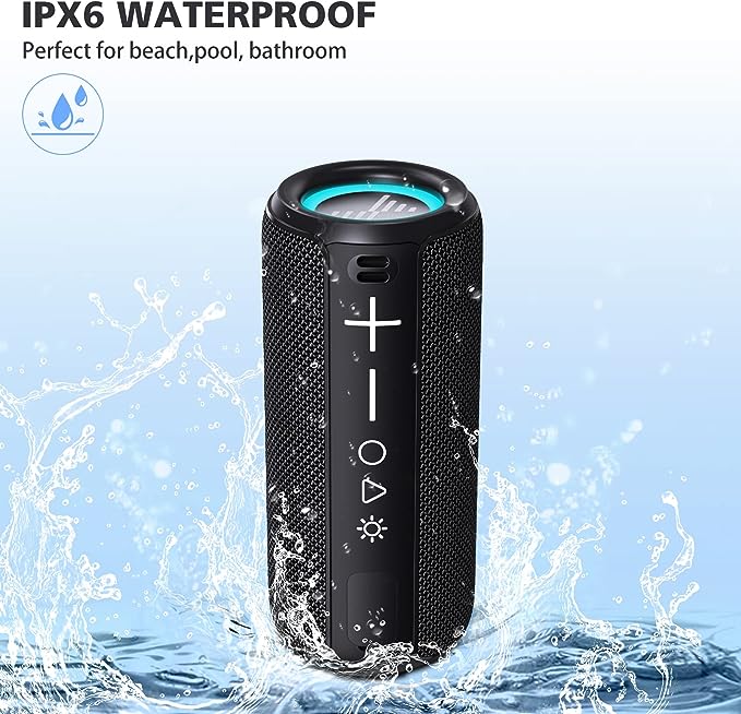 Portable Wireless Speaker, Waterproof Outdoor Speakers with Light,HiFi Stereo Sound, 24H Playtime,Gift for Men and Woman to Beach,Pool, Bike, Shower