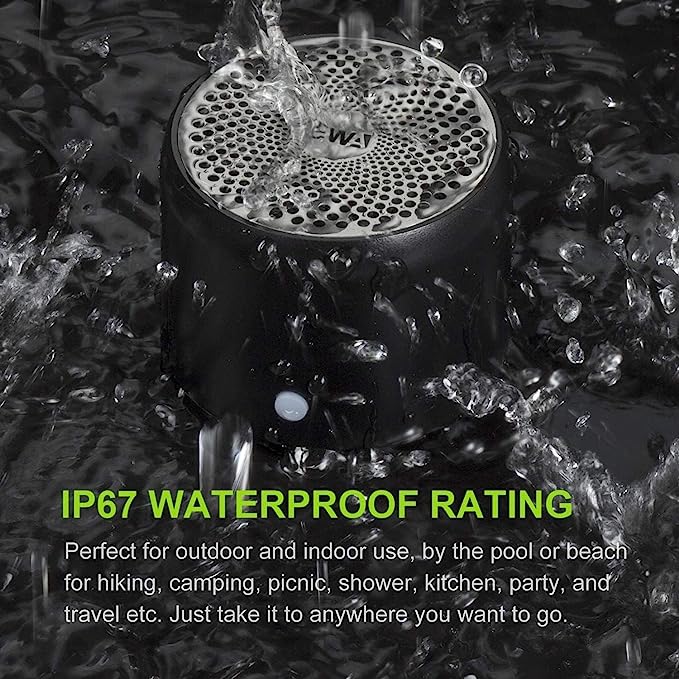 Waterproof, Perfect Mini Speaker for Shower, Room, Bike, Car (Black)
