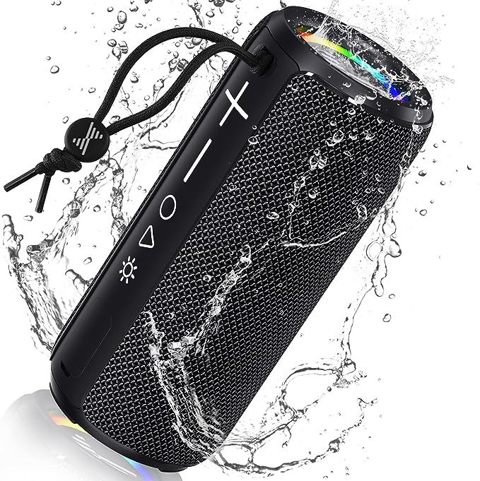 Portable Wireless Speaker, Waterproof Outdoor Speakers with Light,HiFi Stereo Sound, 24H Playtime,Gift for Men and Woman to Beach,Pool, Bike, Shower